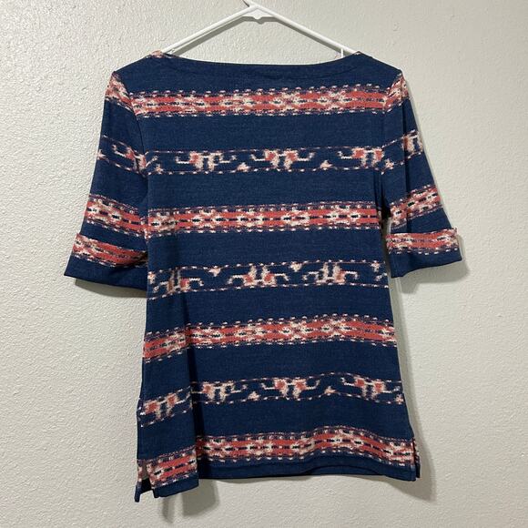 Lauren Ralph Lauren Boatneck Tee Blue Pink Print Embroidered Petite M - Picture 9 of 12